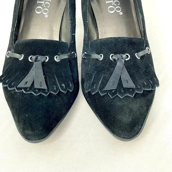 Franco Sarto Women's Heels Shoes 6.5 Black Suede Tassel Closed Toe Pump - Picture 3 of 12